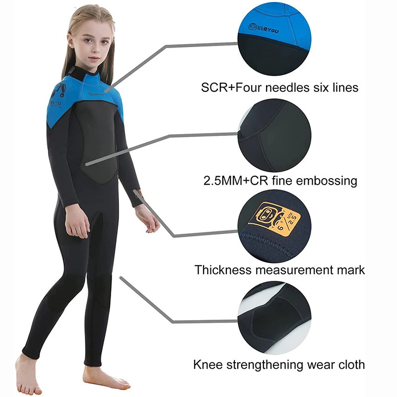 Swim wear 2 5MM Neoprene Wetsuit For Kids Thermal Full Swimsuit Youth Surf Scuba Diving Suit Underwater Freediving Set Thick Beach Wear 231030