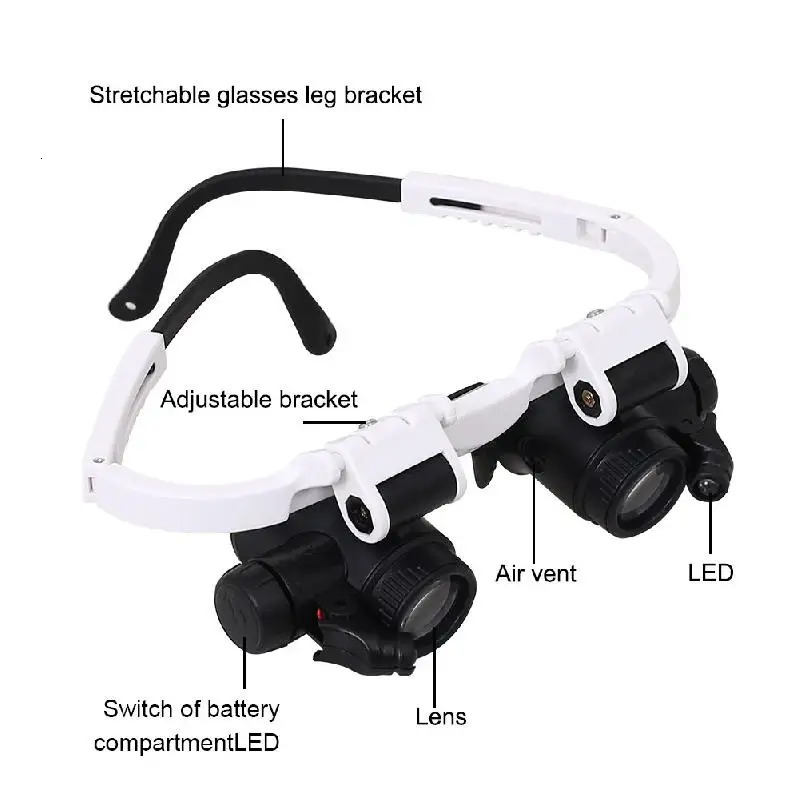 Magnifying Glasses UYANGG Head-Mounted Microscope Telescopic Jeweler Magnifier 8x 15x 23x Magnifying Glass 2 Led Lights Magnifier Loupe Repair Tool 23