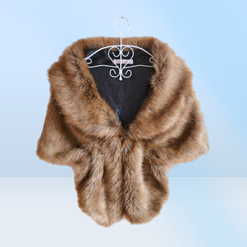 Women Lady Bolero Shrug Cape Black White Brown Stylish Plush Faux Fur Shawl Wrap Bridal Wedding Jacket Gilet Stole Waistcoat665755