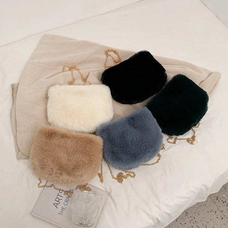 Evening Bags Fur Armpit Bag With Chain Fashion Fluffy Crossbody Bags For Women Winter Faux Furry Handbag Fausse Fourrure Fell Tasche 231030