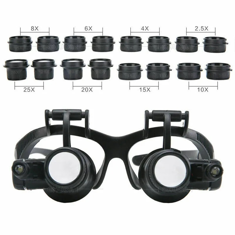 Magnifying Glasses Magnifying Glasses with Led Lights Lamp Interchangeable Lens Tool Repair Reading Magnifier Jeweler Headband Illuminated Loupe 23103