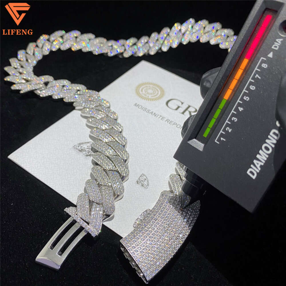 Full Iced Out d Color Vvs Moissanite Necklace Bg Round Dia Hip Hop Jewelry Sterg Sier Men Cuban k Chain