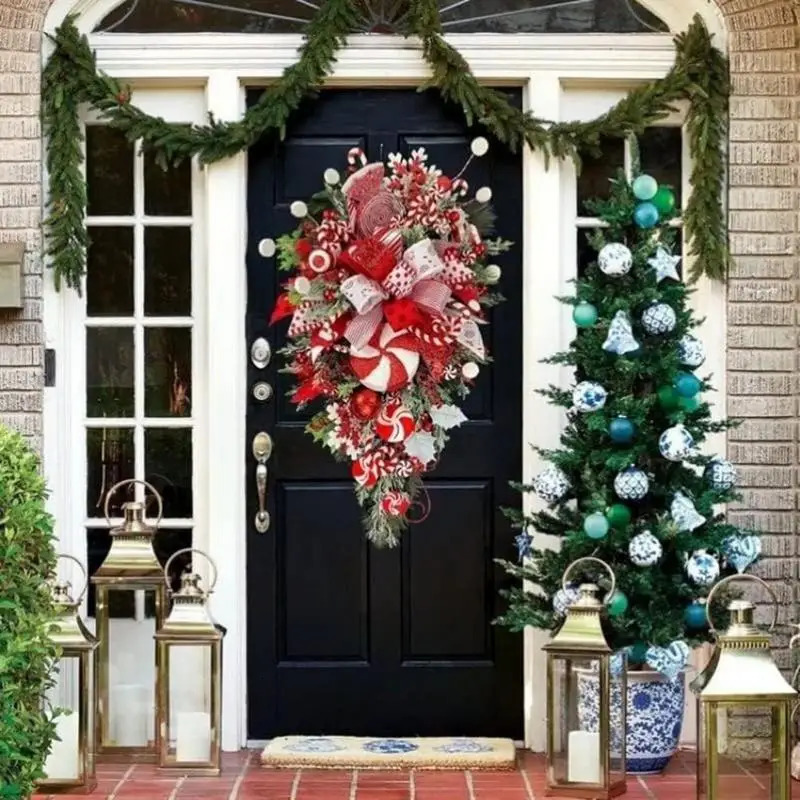 Christmas Decorations Wreaths Candy Upside Down Hanging Ornaments Decorative Swag with for front door Outdoor Home Garden Decor 231030