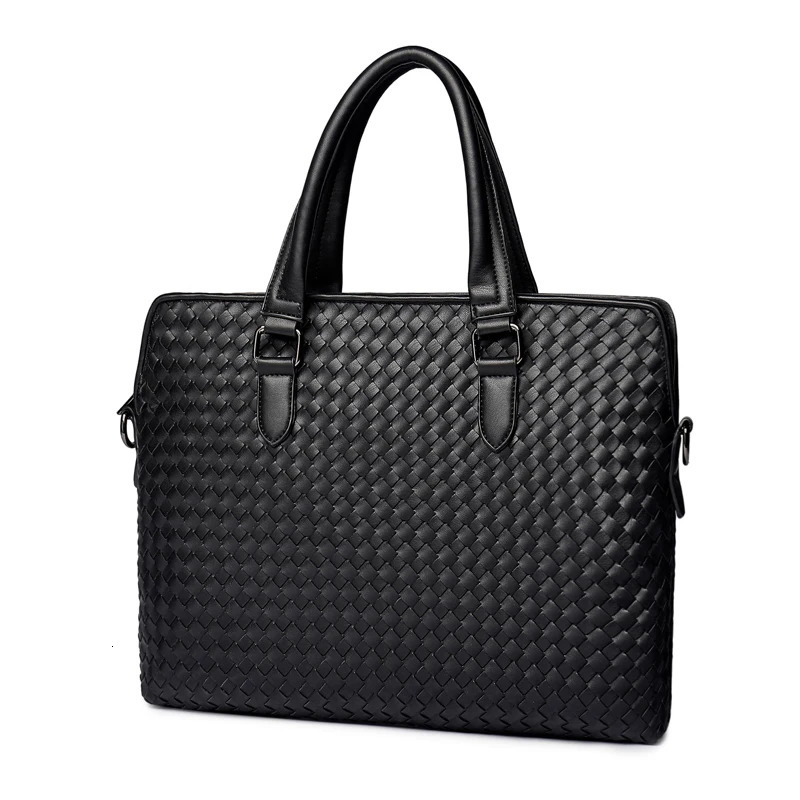 Briefcases The Male Cross Braided Bag Handbag Briefcase Bag Casual Fashion Weave Leather Men Business Bags Shoulder Laptop Bags 231030