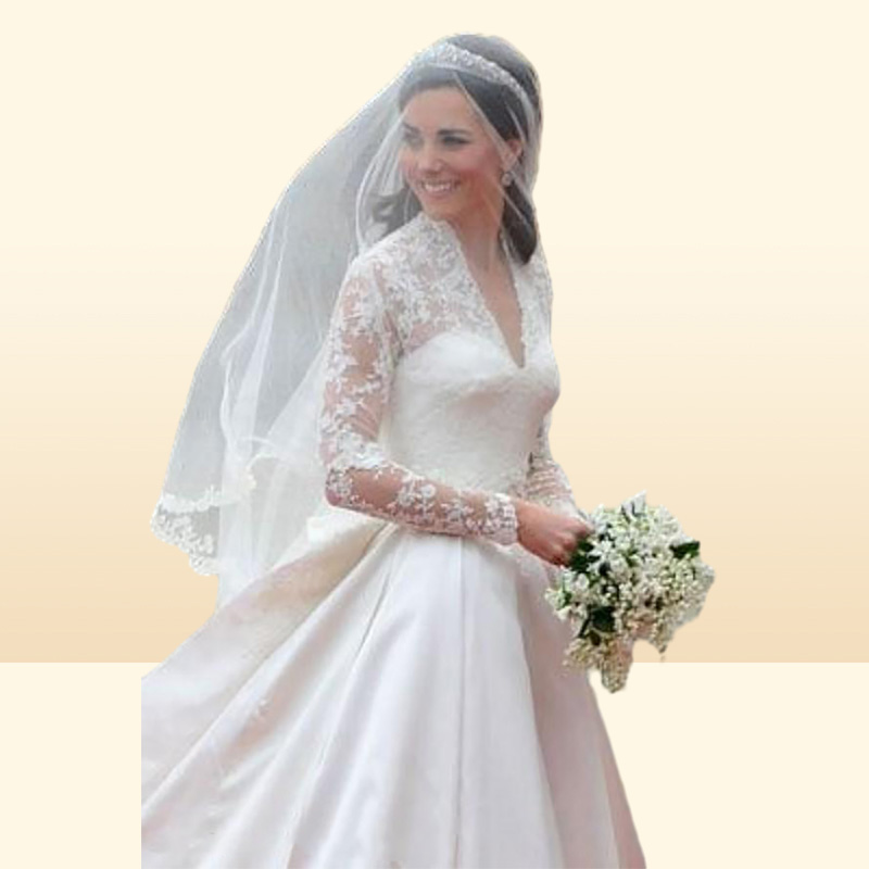 Stunning Kate Middleton Wedding Dresses Royal Modest Bridal Gowns Lace Long Sleeves Ruffles Cathedral Train Custom Made High Quali