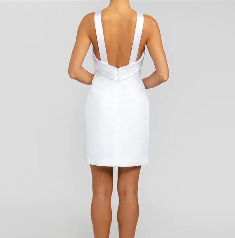 New White Prom Dress Short Straps Backless Above Knee Mini Women Cocktail Dresses Sheath Evening Party Gowns Robe De Soiree Vestidos Longo