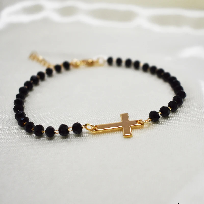 Charm Bracelets Men Bracelet Small Beads Braclet Gold Silver Color Cross Braslet Rice Bead Brazalete Homme Women Gift Pulsera 231027