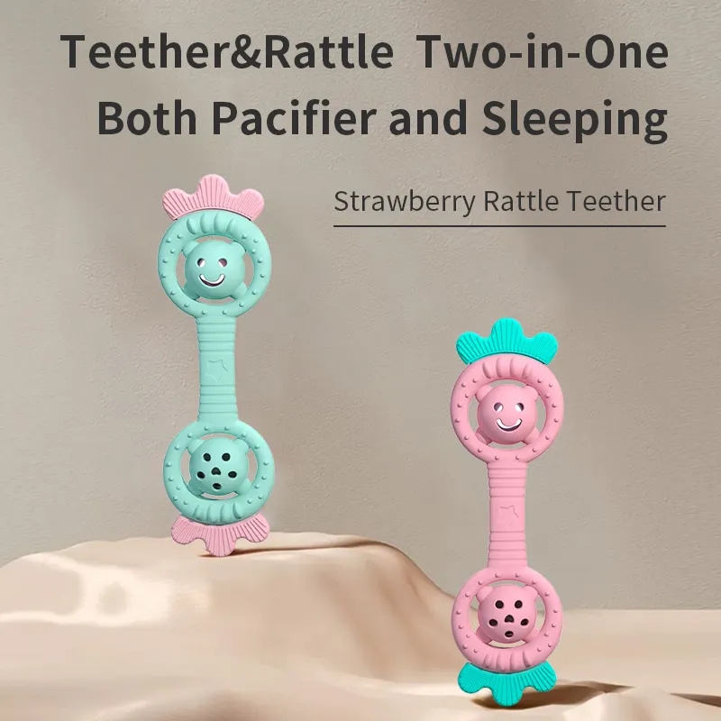 Silicone Baby Teether Chewable Teething Toy Strawberry Rattle Oral Motor Toy BPA Free Food Grade Newborn Boy Girl Sensory Products