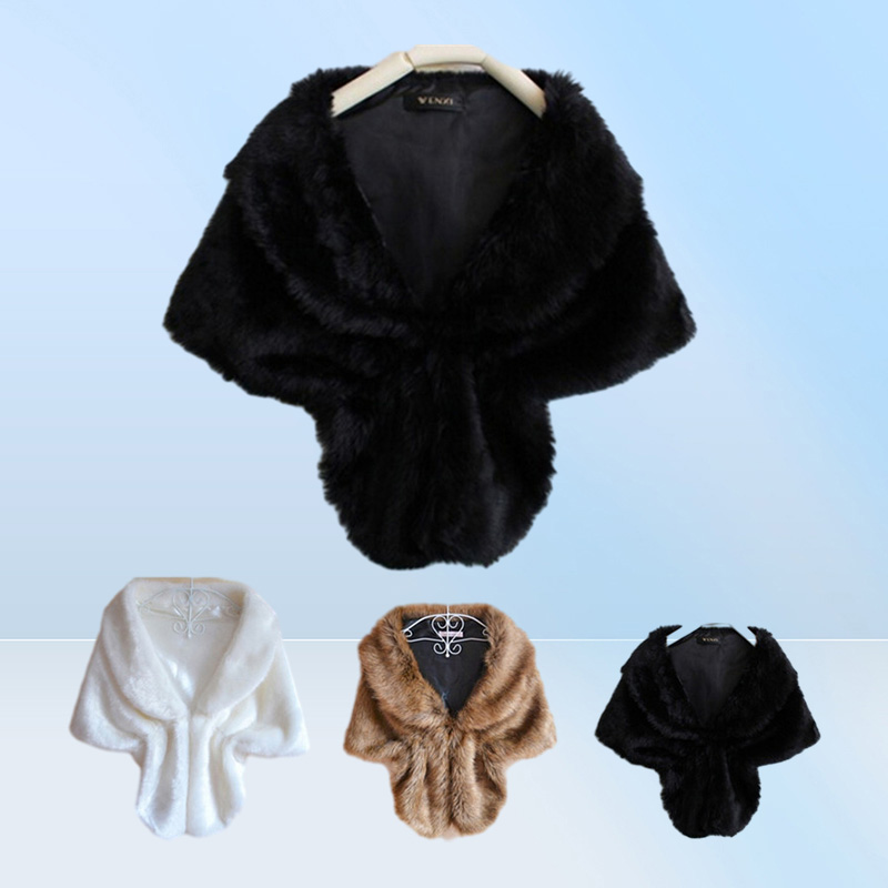 Women Lady Bolero Shrug Cape Black White Brown Stylish Plush Faux Fur Shawl Wrap Bridal Wedding Jacket Gilet Stole Waistcoat665755