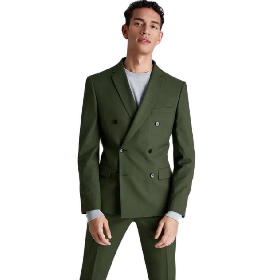 Olive Green Wedding Tuxedos Slim Fit Mens Suits 2 Pieces Sets Notched Lapel Blazers Double Breasted Formal Suit With Jacket And Pants