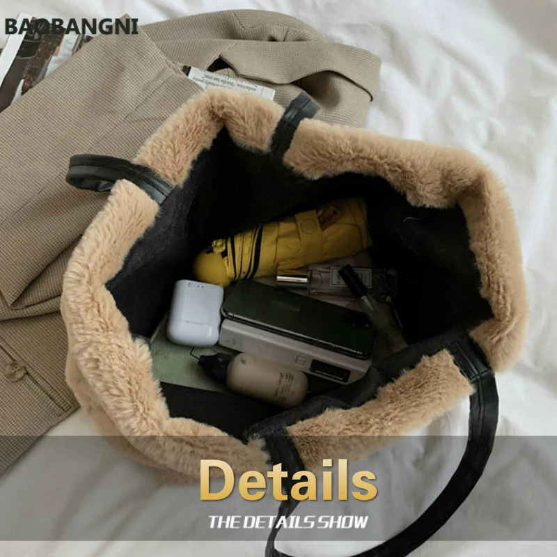 Evening Bags Faux Fur Bags Women Soft Large Capacity Fluffy Elegant Winter Fashion Tote Bag Shopping Ins Handbags Shoulder All-match 231030