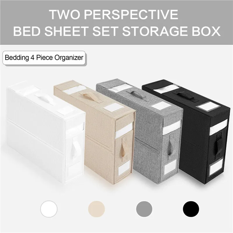 Bed Sheet Set Organizer Folding with Transparent Label Slot Bedding Organizer for Pillowcases Towels Clothes Blanket Quilt Cover WLL2112