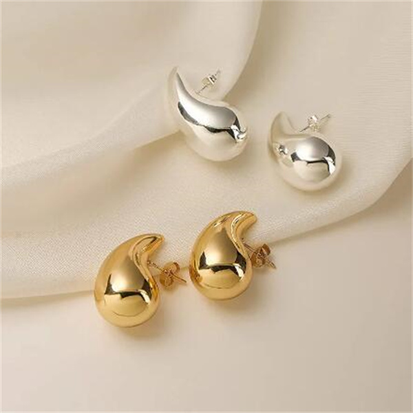 Vintage Gold Color Plated Chunky Dome Drop Earrings for Women Glossy Stainless Steel Thick Teardrop Earring Jewelry GC2427