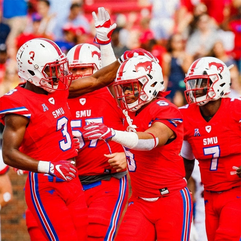 SMU Mustangs Football Jersey 20 Chris Adimora 18 Teddy Knox 71 Logan Parr 72 Caleb Johnson 82 RJ Maryland 3 Romello Brinson 41 Stephon Wright Top