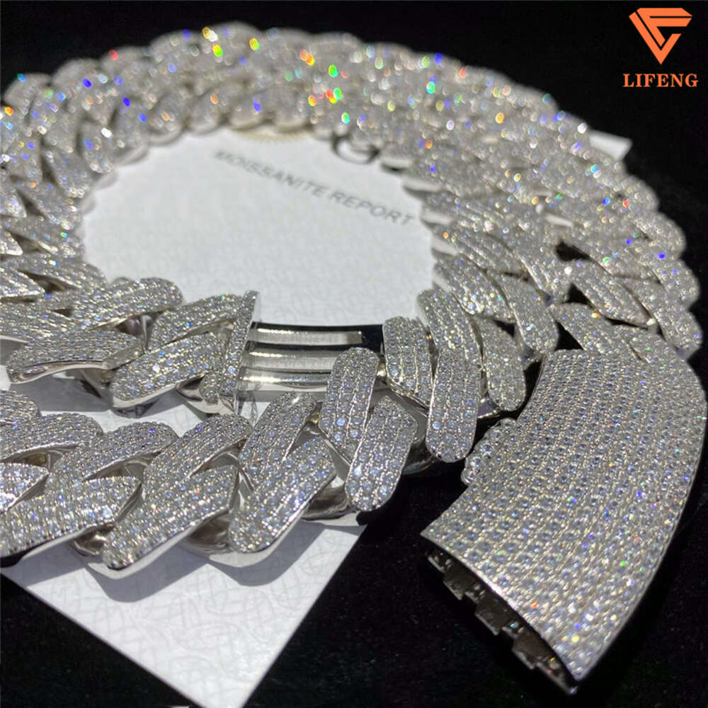 Full Iced Out d Color Vvs Moissanite Necklace Bg Round Dia Hip Hop Jewelry Sterg Sier Men Cuban k Chain