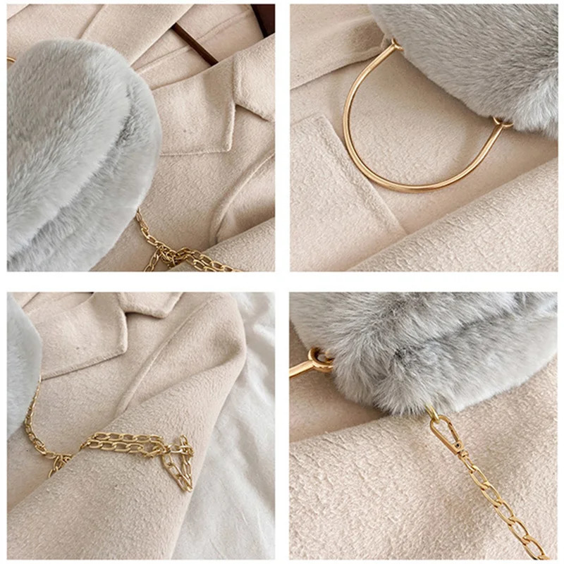 Evening Bags Women's Fashion Bag Winter Plush Bag Handbag Warm Soft Fur Hand Clutch Faux Fur Chain Shoulder Bag Crossbody Women Bags 231030