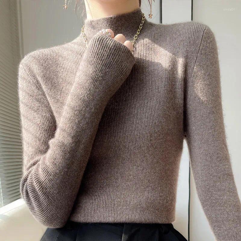 Women's Sweaters Autumn Winter Thick Knitted Sweater Women Fashion Korean Half Turtleneck Long Sleeve All Match Warm Jumper B3