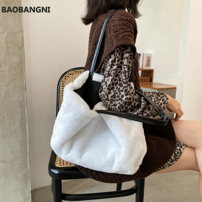 Evening Bags Faux Fur Bags Women Soft Large Capacity Fluffy Elegant Winter Fashion Tote Bag Shopping Ins Handbags Shoulder All-match 231030