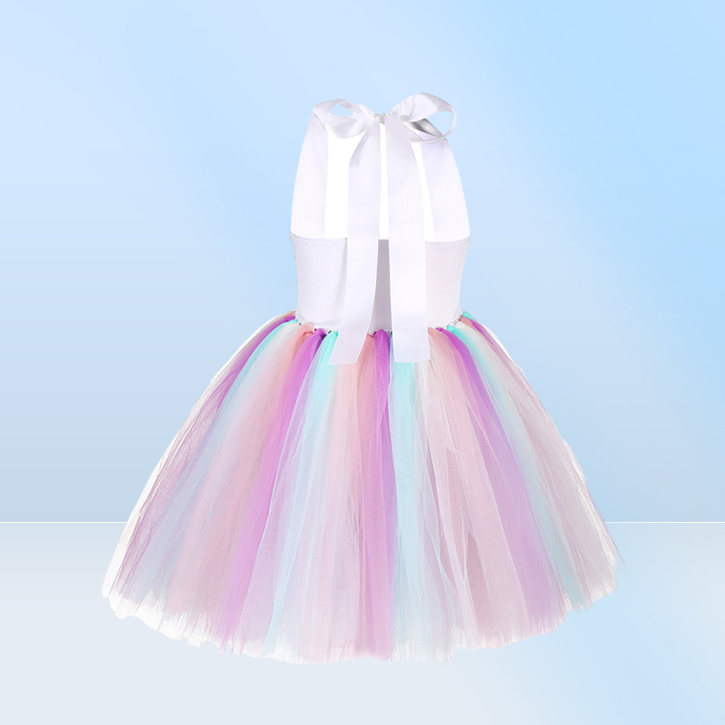 New Tutu Dress with Headband for Girls Kids Unicorn Sequin Suspender Tulle Dress Party Costume Fast Shipment
