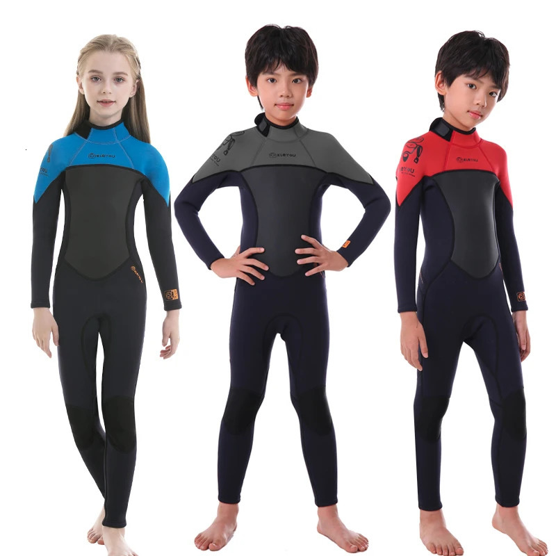 Swim wear 2 5MM Neoprene Wetsuit For Kids Thermal Full Swimsuit Youth Surf Scuba Diving Suit Underwater Freediving Set Thick Beach Wear 231030