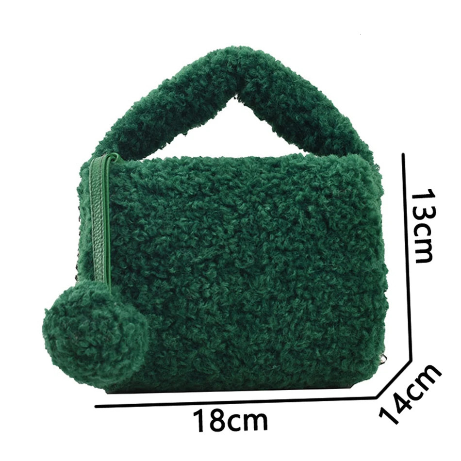 Evening Bags Plush Faux Fur Lambswool Mini Tote Bag Winter Fashion Hairball Women's Handbag Small Box Shoulder Crossbody Bag Short Handle Sac 231