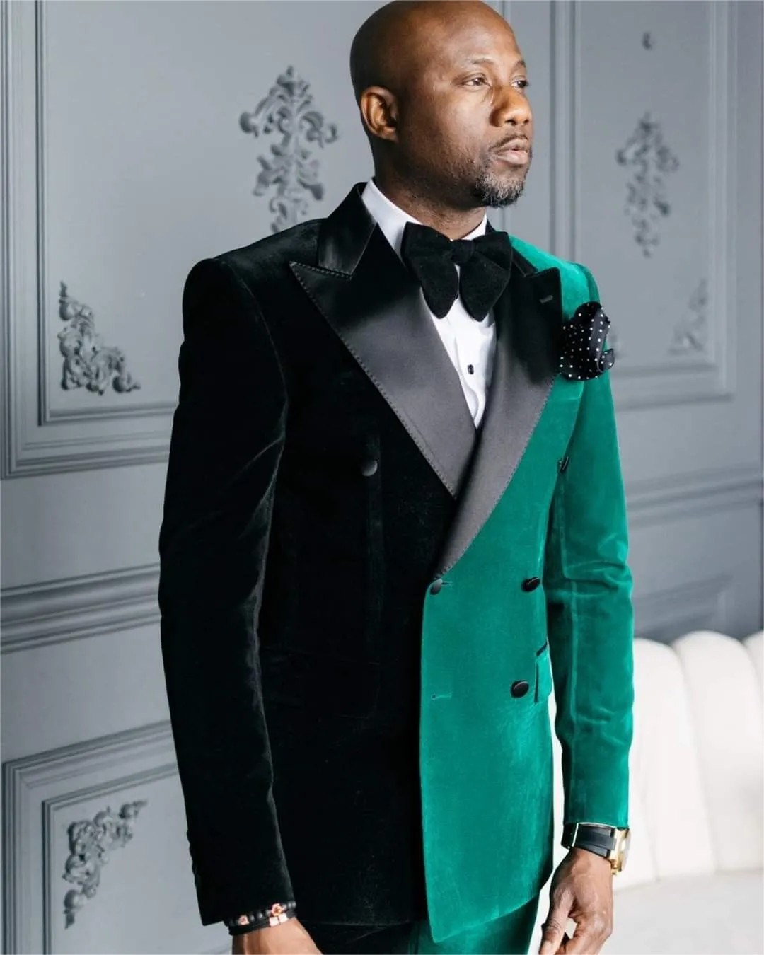 Green And Black Velvet Wedding Tuxedos Slim Fit Mens Suits 2 Pieces Sets Peaked Lapel Blazers Double Breasted Formal Suit With Jacket And Pants