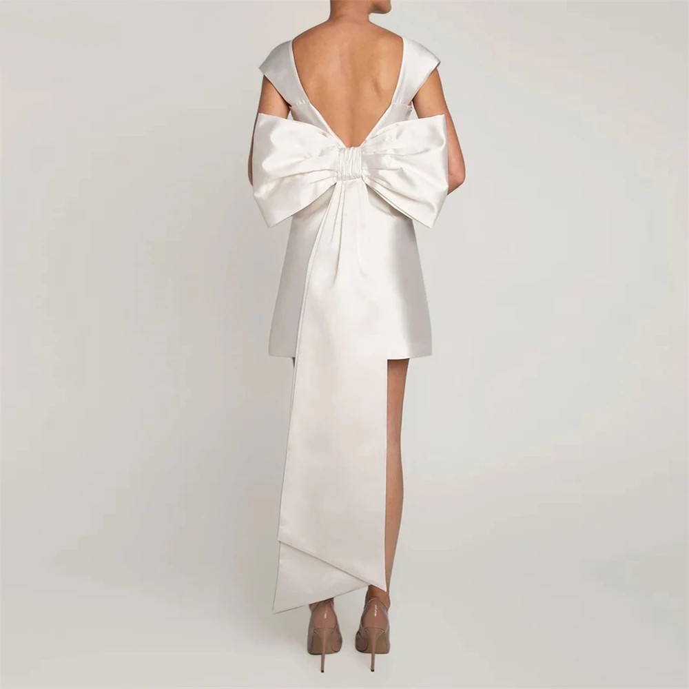 A-Line Short Wedding Dress 2024 With Big Bow Cap Sleeves Square Neck Bride Party Gowns Elegant Robe De Mariee Vestidos De Noiva