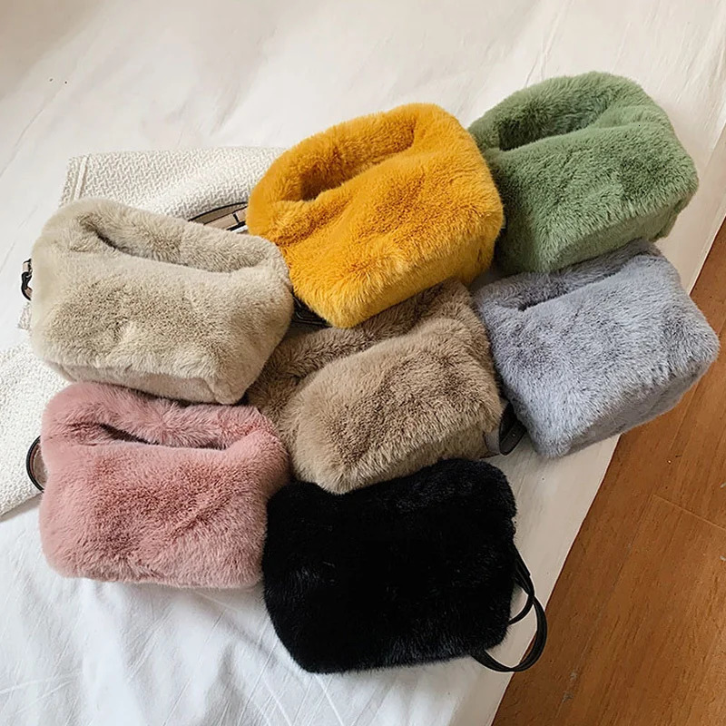 Evening Bags Woman Bags Winter Faux Fur Purse Handbag Fashion Warm Soft Mini Fluffy Bag Casual Cute Female Crossbody Shoulder Plush Bag 231030