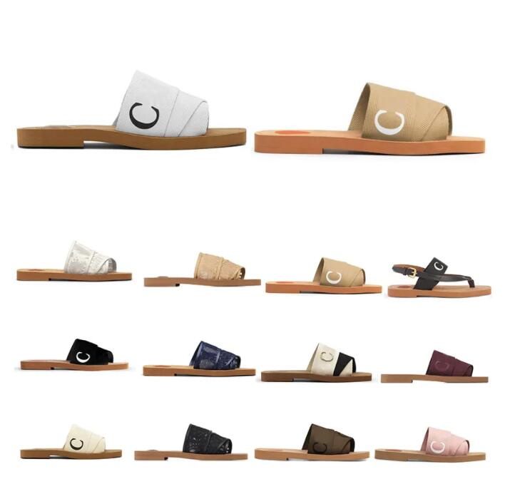 Women Slippers Canvas Cross Woven Sandals Summer Outdoor Peep Toe Casual Slipper Big Letter Shoes With Box