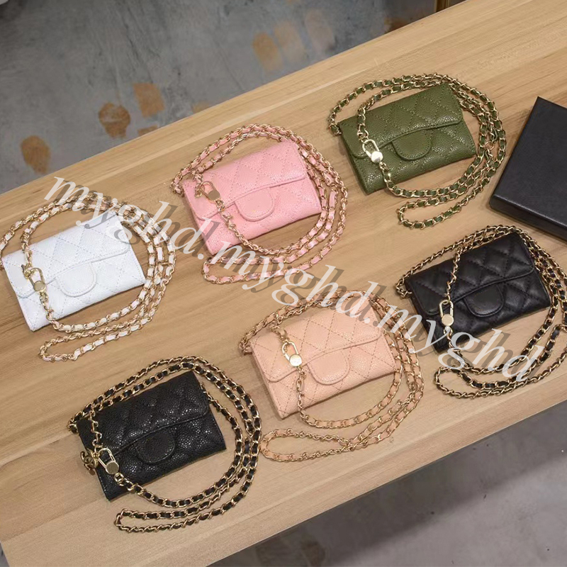 Women Purse With Chain Female Crossbody Card Bag Lychee/Plain 2 Styles With Box