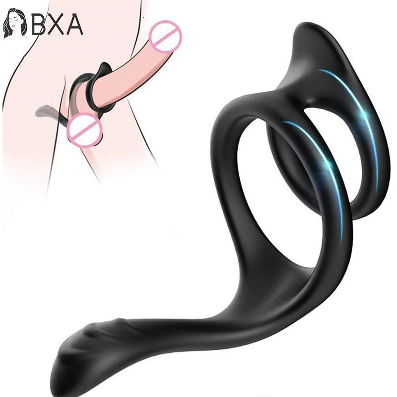 Cockrings Two Cock Rings For Men Silicone Anti Ejaculation Training Sex Toy Sex For Couple Sextoys Men Stretching Ring On Penis 231030
