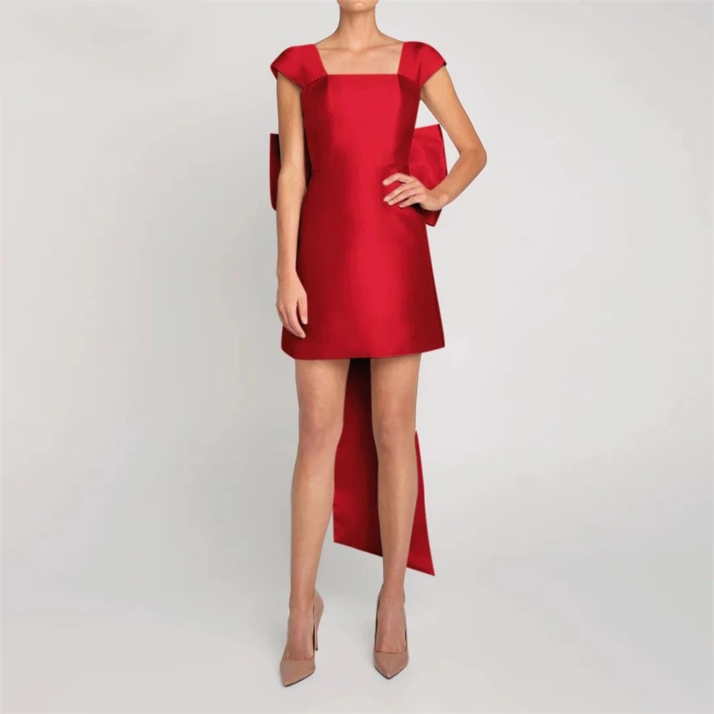 A-Line Short Wedding Dress 2024 With Big Bow Cap Sleeves Square Neck Bride Party Gowns Elegant Robe De Mariee Vestidos De Noiva