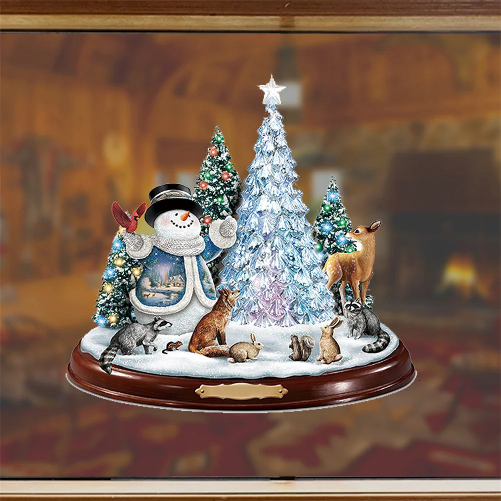 Other Event Party Supplies Christmas Tree Rotating Sculpture Train Decorations Paste Window Stickers Winter Room Home Decor 231030