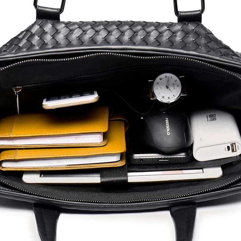 Briefcases The Male Cross Braided Bag Handbag Briefcase Bag Casual Fashion Weave Leather Men Business Bags Shoulder Laptop Bags 231030