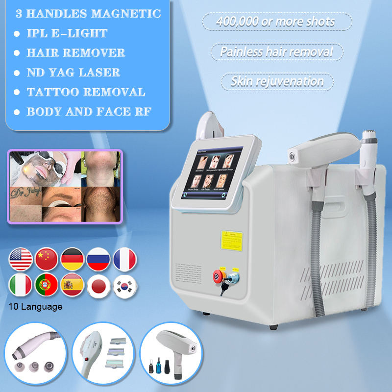 3 in 1 IPL Hair Removal Machine Elight OPT IPL Laser ND Yag Laser Tattoo Removal Beauty Salon Equipment Skin Tightening Whitening Acne Treatment Devic