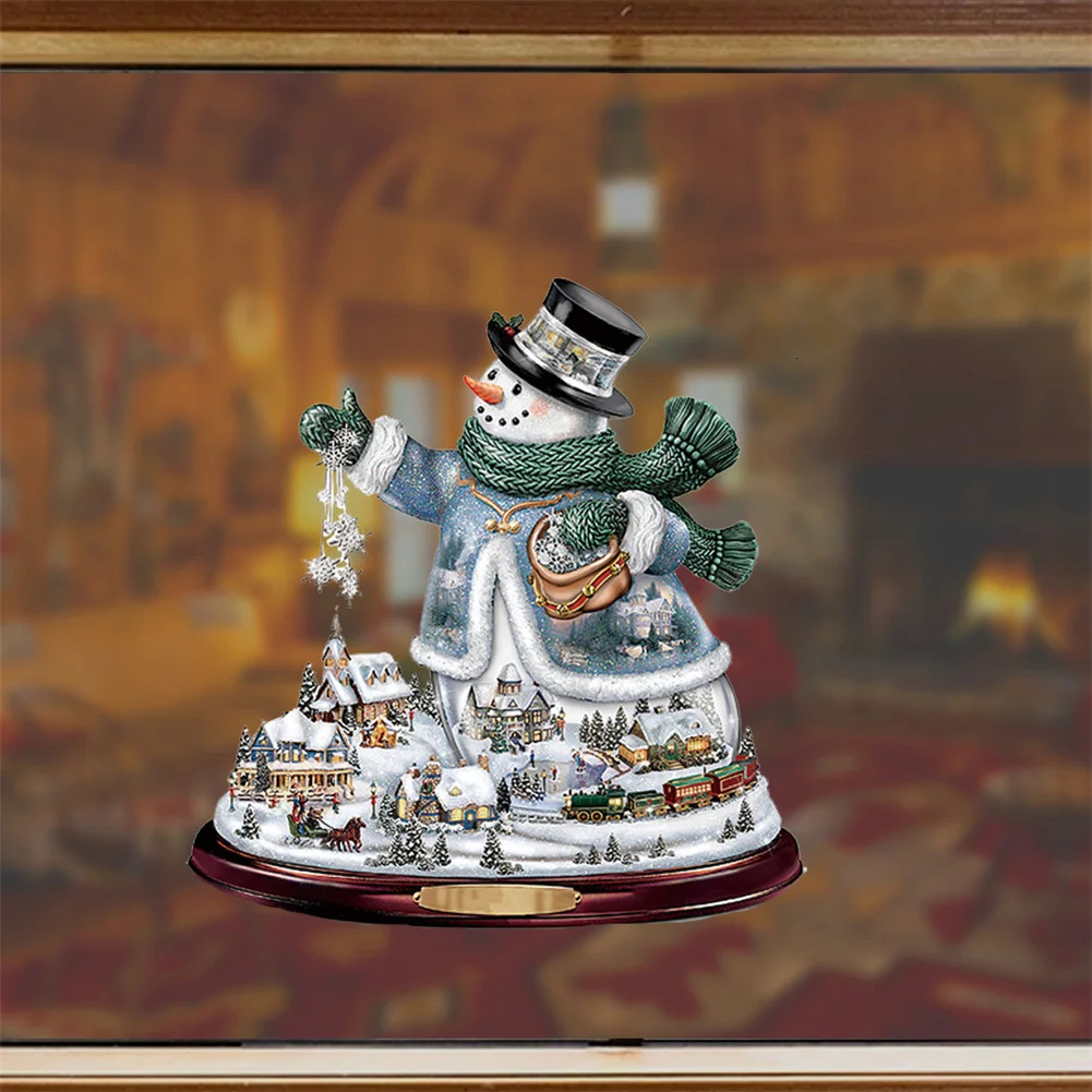 Other Event Party Supplies Christmas Tree Rotating Sculpture Train Decorations Paste Window Stickers Winter Room Home Decor 231030