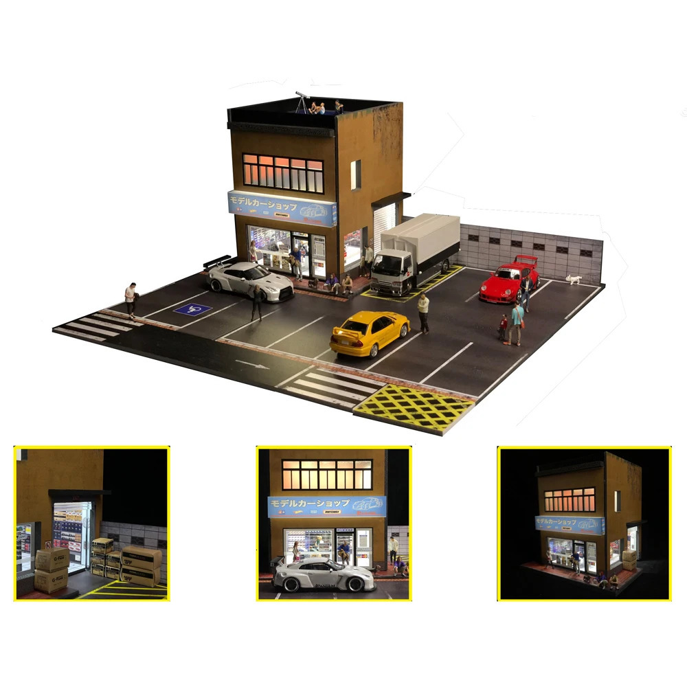 Architecture DIY House G Fans Models Car Parking Lot Repair Tool Set Model 1 64 Scene with Garage Lift Tools Miniatures 231030