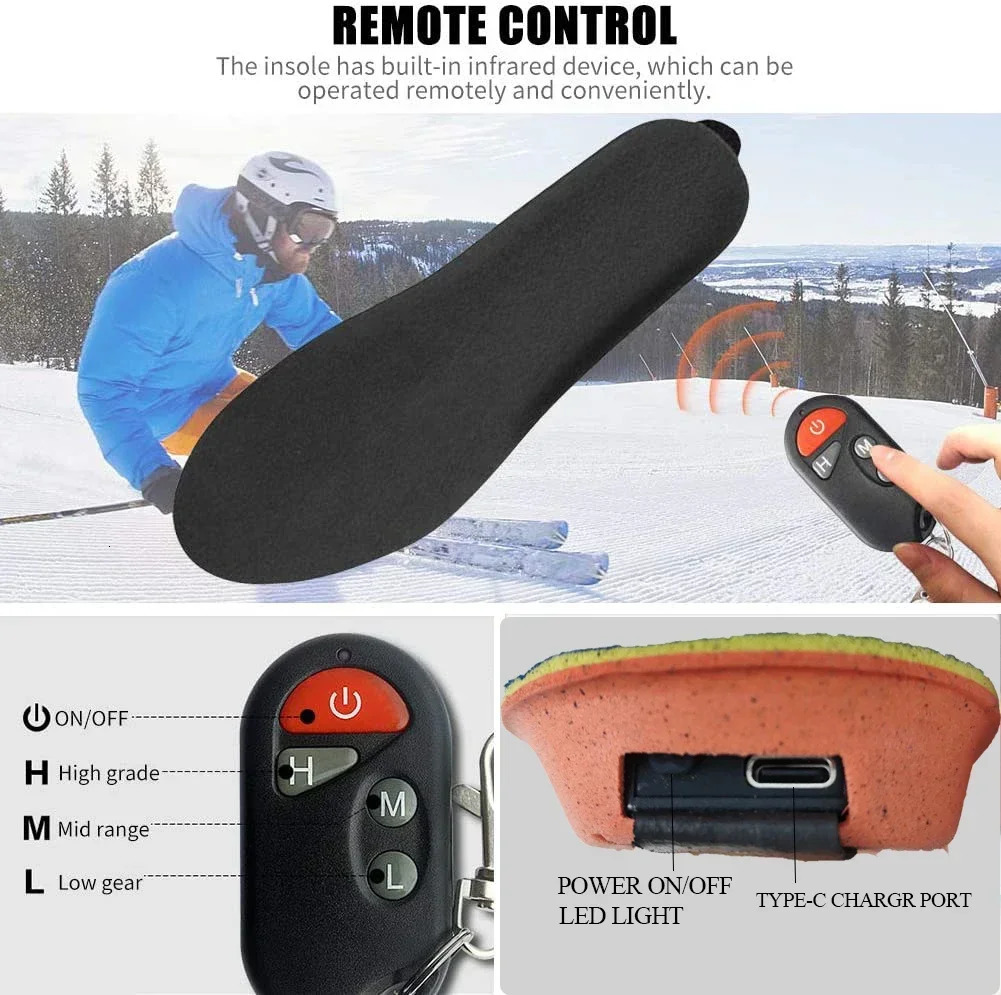 Shoe Parts Accessories 2000mAh Remote Control Heating Insole with Rechargeable Battery Heated Insoles Winter Shoes Pads For Ski Hunting Size-EUR35-46#