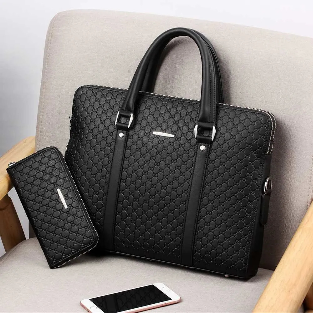 Briefcases Double Layers Men's Leather Business Briefcase Casual Man Shoulder Bag Messenger Bag Male Laptops Handbags Men Travel Bags 231030