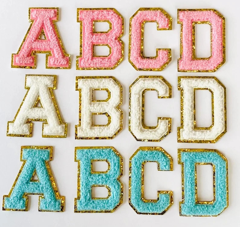 Bag Parts Accessories 5.5CM Felting stick on Large Pink Towel English letter Patches for Clothes Embroidery Appliques Clothing name Diy Accessories 23
