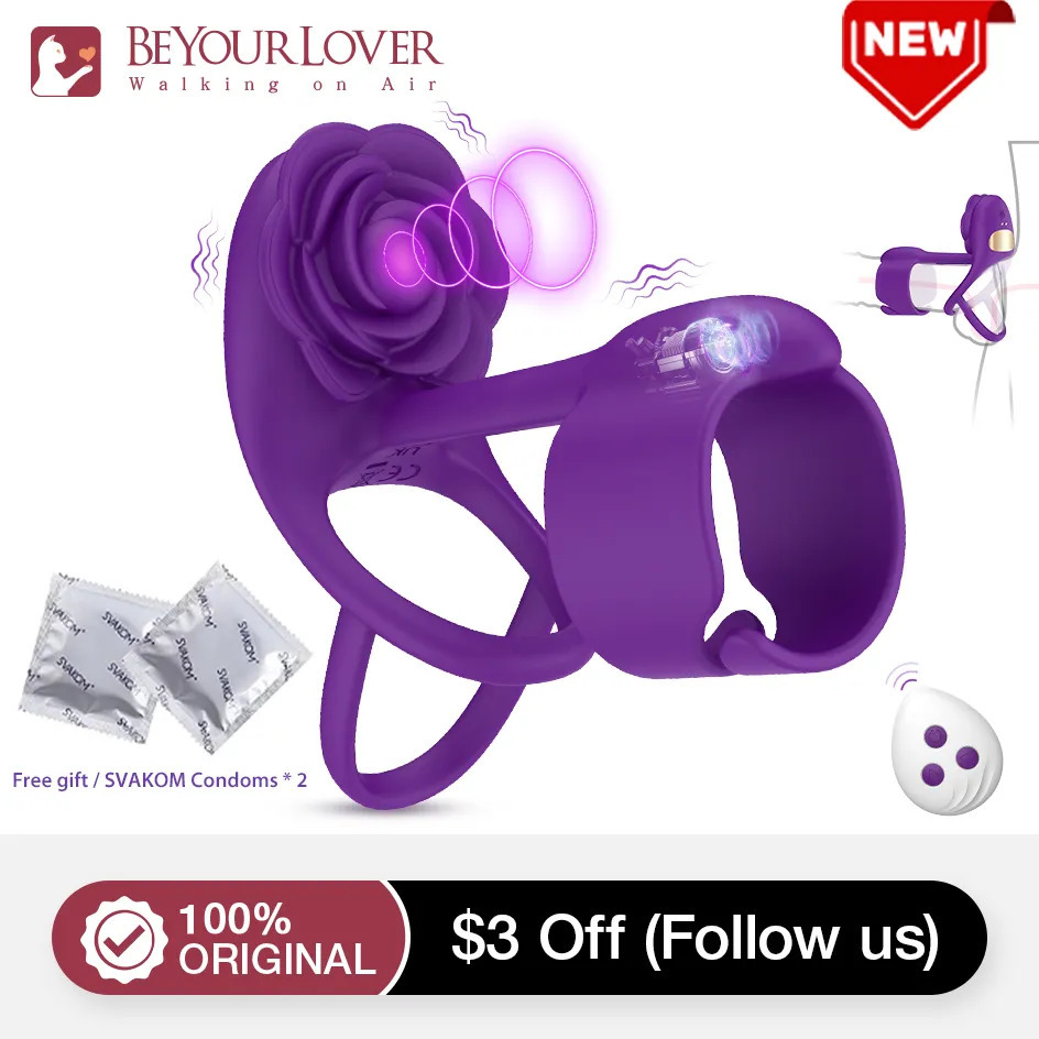 Cockrings BeYoulover Vibrating Penis Ring Delay Ejaculation Cock Ring Female Clitoral Stimulator Rose Shaped Sex Toys Remote for Couples 231030
