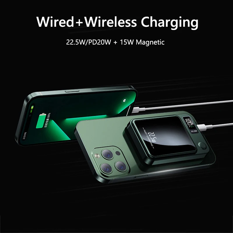 20000mAh Magnetic Wireless Charger Power Bank PD 20W 22.5W Fast Charging for iPhone 14 13 12 pro Samsung Xiaomi Mini Powerbank
