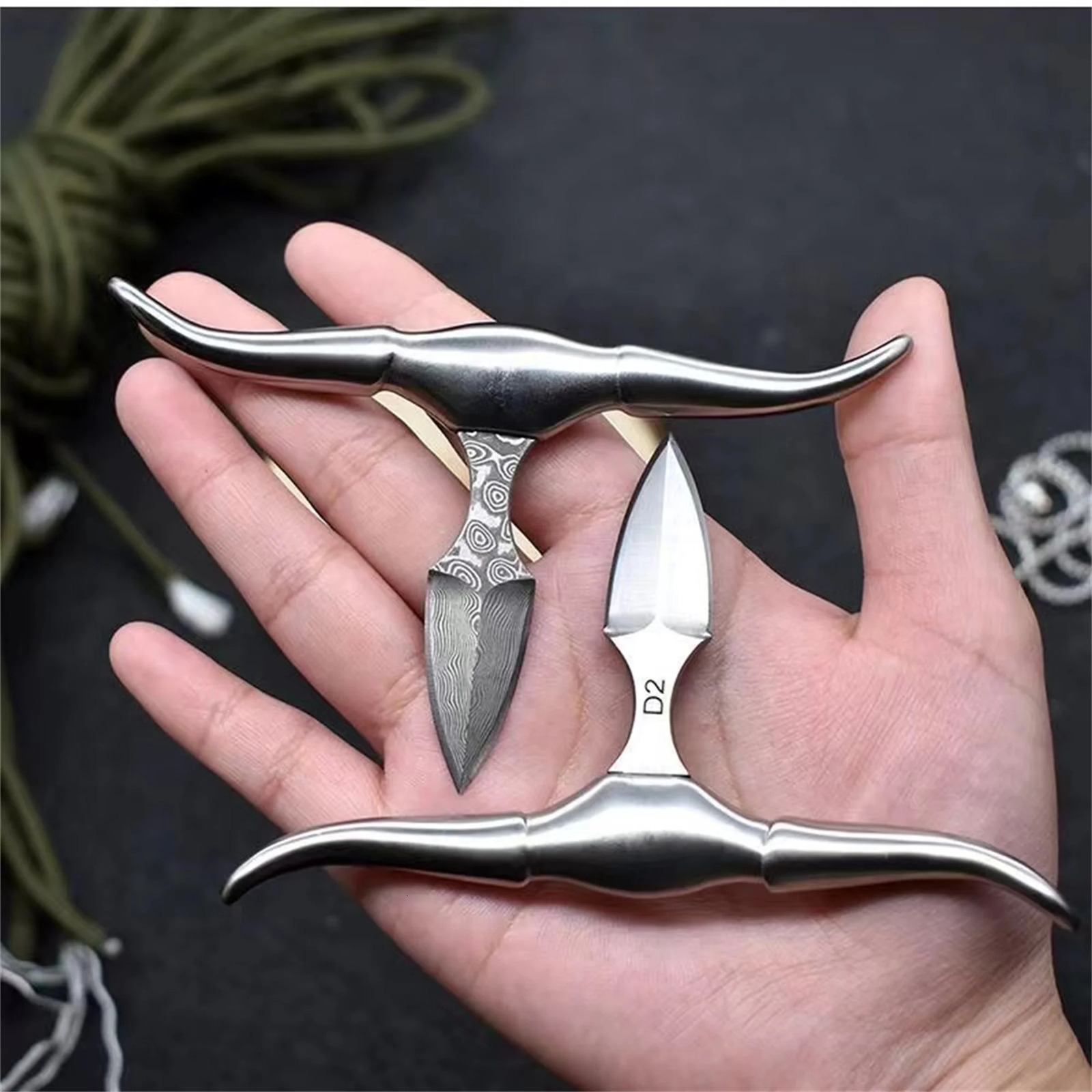 Camp Furniture D2 Damascus Necklace Knife Pendant EDC Mutil tool Car Decoration Cool 231030
