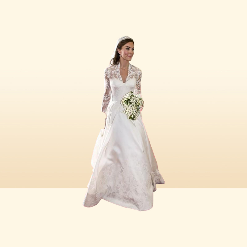 Stunning Kate Middleton Wedding Dresses Royal Modest Bridal Gowns Lace Long Sleeves Ruffles Cathedral Train Custom Made High Quali