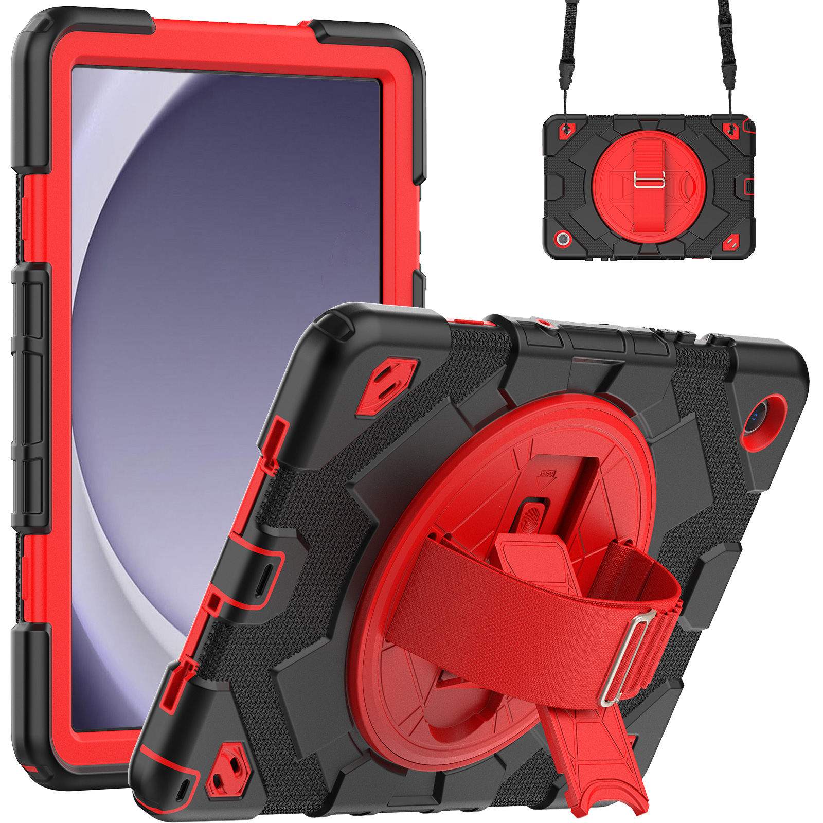 For Samsung Galaxy Tab A9 Plus 11 inch kids Shockproof Case Hybrid Armor Protective Tablet Cover 360 Rotating Stand Strap Cases with S Pen Holder SM-X