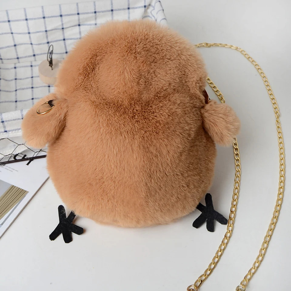Evening Bags Fashion Faux Fur Shoulder Bag for Women Winter Soft Plush Cute Chicken Crossbody Messenger Bag Party Cartoon Student Girls Gift 231030
