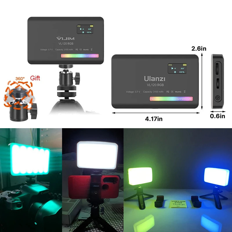 Flash Heads Ulanzi VL120 RGB LED Video Light Camera Full Color Rechargeable 3100mAh Dimmable 2500 9000K Panel P o Studio Lamp 231030