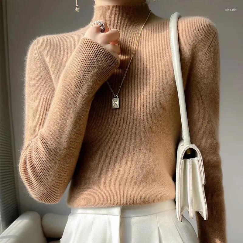 Women's Sweaters Autumn Winter Thick Knitted Sweater Women Fashion Korean Half Turtleneck Long Sleeve All Match Warm Jumper B3