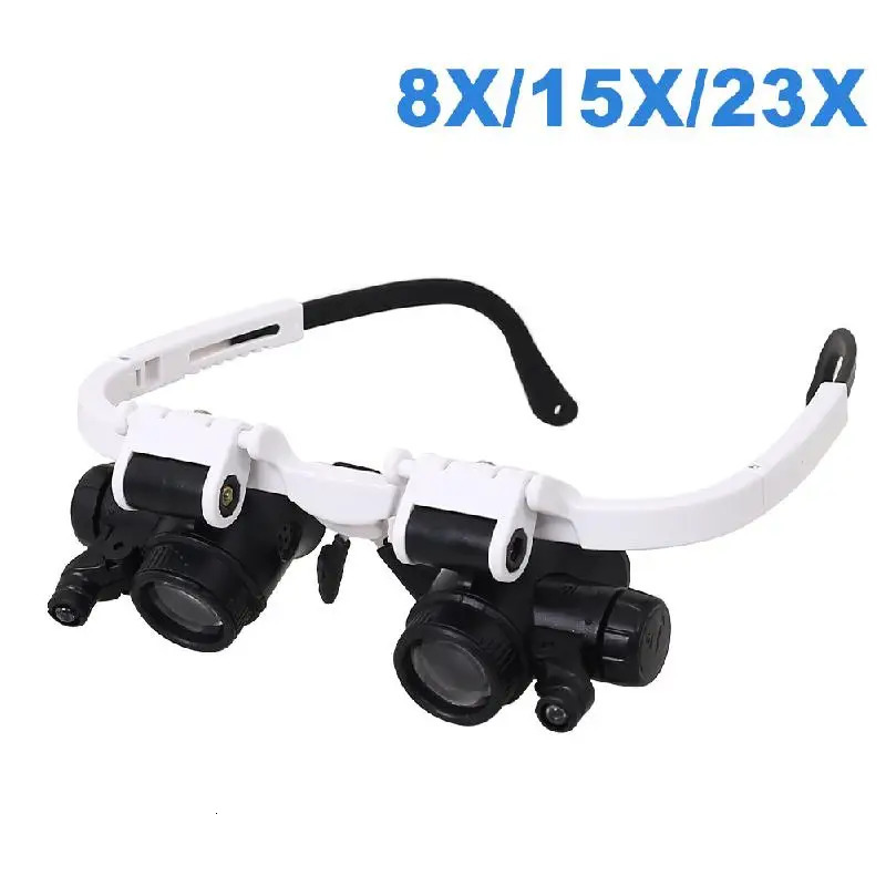 Magnifying Glasses UYANGG Head-Mounted Microscope Telescopic Jeweler Magnifier 8x 15x 23x Magnifying Glass 2 Led Lights Magnifier Loupe Repair Tool 23