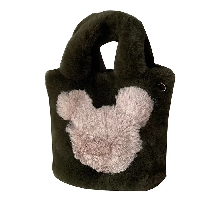 Evening Bags Plush Bucket Bag Winter Plush Chain Shoulder Bag Small Plush Handbags Solid Color Female Cute Fur Hand Bags 231030
